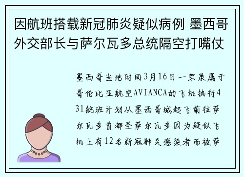因航班搭载新冠肺炎疑似病例 墨西哥外交部长与萨尔瓦多总统隔空打嘴仗