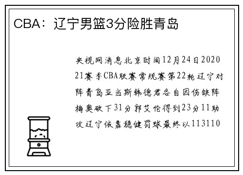 CBA：辽宁男篮3分险胜青岛