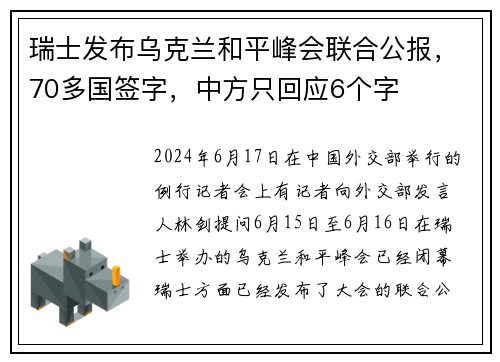 瑞士发布乌克兰和平峰会联合公报，70多国签字，中方只回应6个字